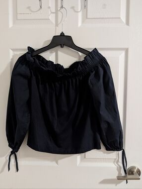 NWOT Banana Republic Navy Cotton Puff Sleeve Top Preppy Dark Academia Classic,XS